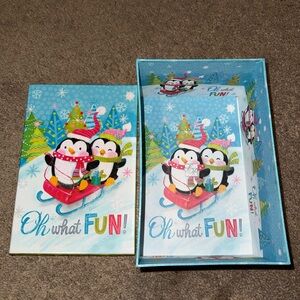 NWT Christmas Penguins On Sled Graphic Glitter Gift